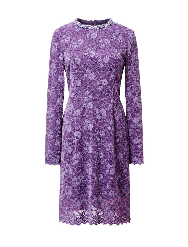 Beaded Neckline Lace Midi Dress