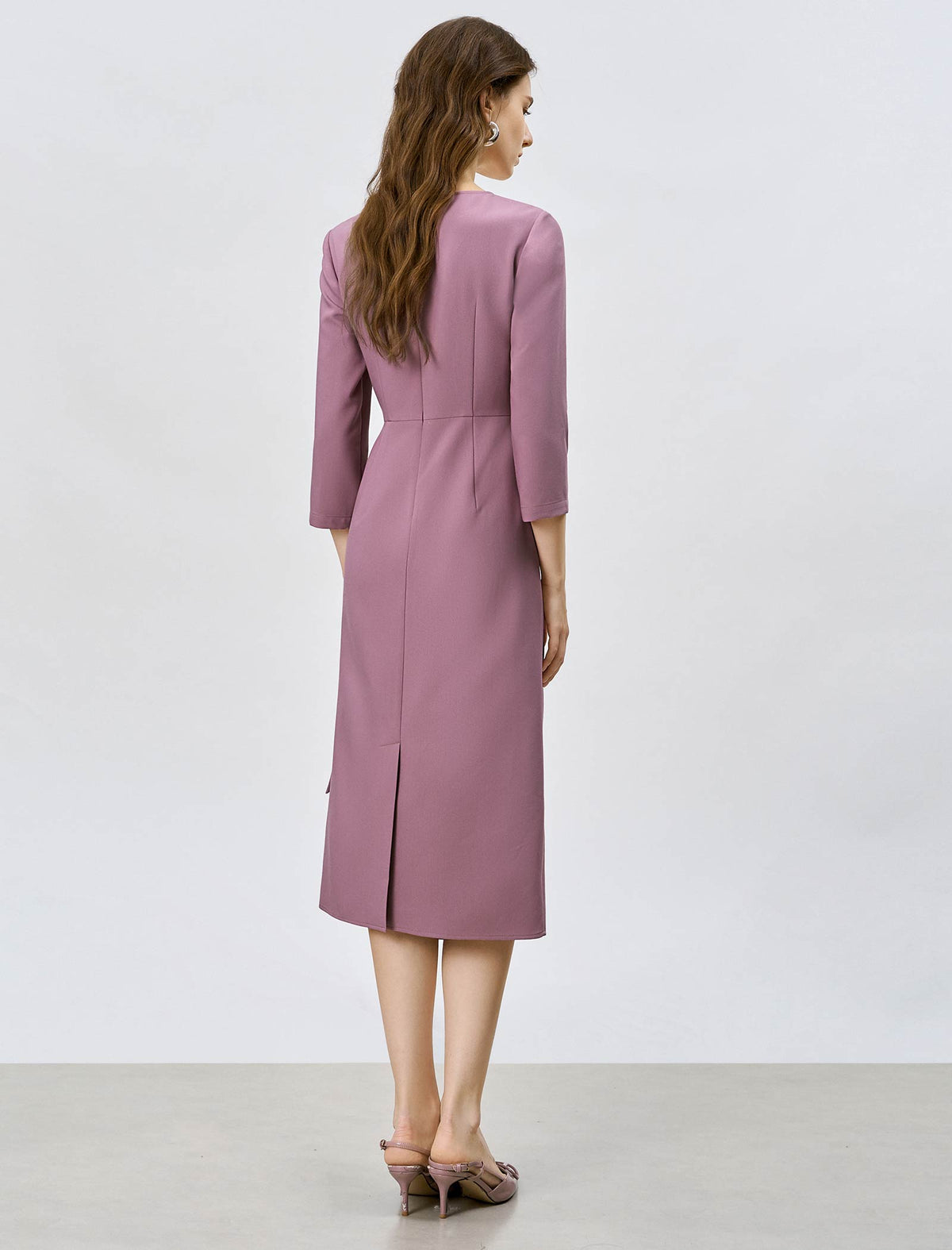 Dusty Rose Wrap Front Midi Dress