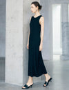 Solid Black Textured Sleeveless Midi Tank Dress