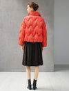 Wave-Quilted Stand-Collar Balloon-Sleeve Cropped Puffer Jacket