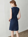 Navy Blue Sleeveless Lace Wrap Sheath Dress