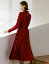Mock Neck Pleated Midi Dress