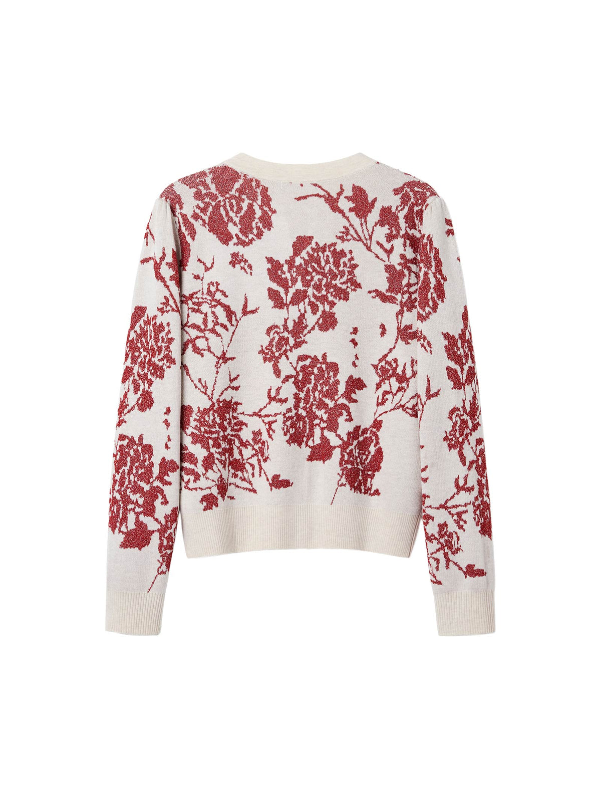 Wool Floral Jacquard Long Sleeve Knit Cardigan
