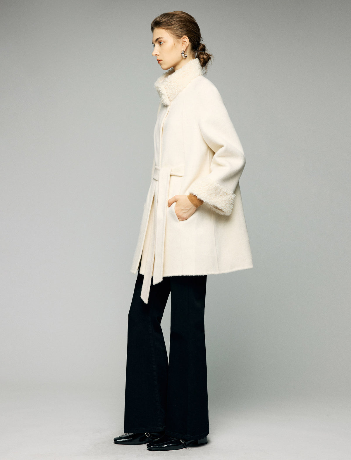 100% Wool Contrast-Trim Stand-Collar Button-Front Coat