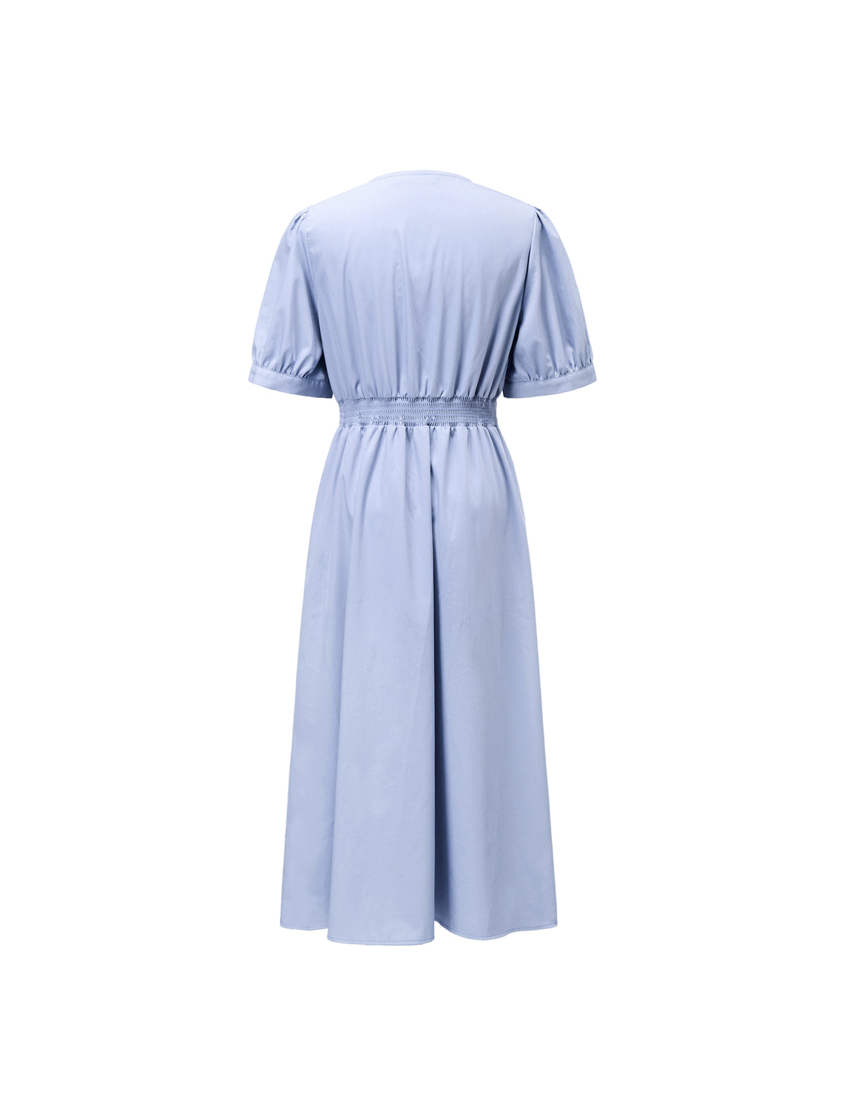 Twist Front Puff Sleeve Ruched-Waist Dress