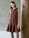 Brown Vintage Round Neck Sleeveless Midi Dress