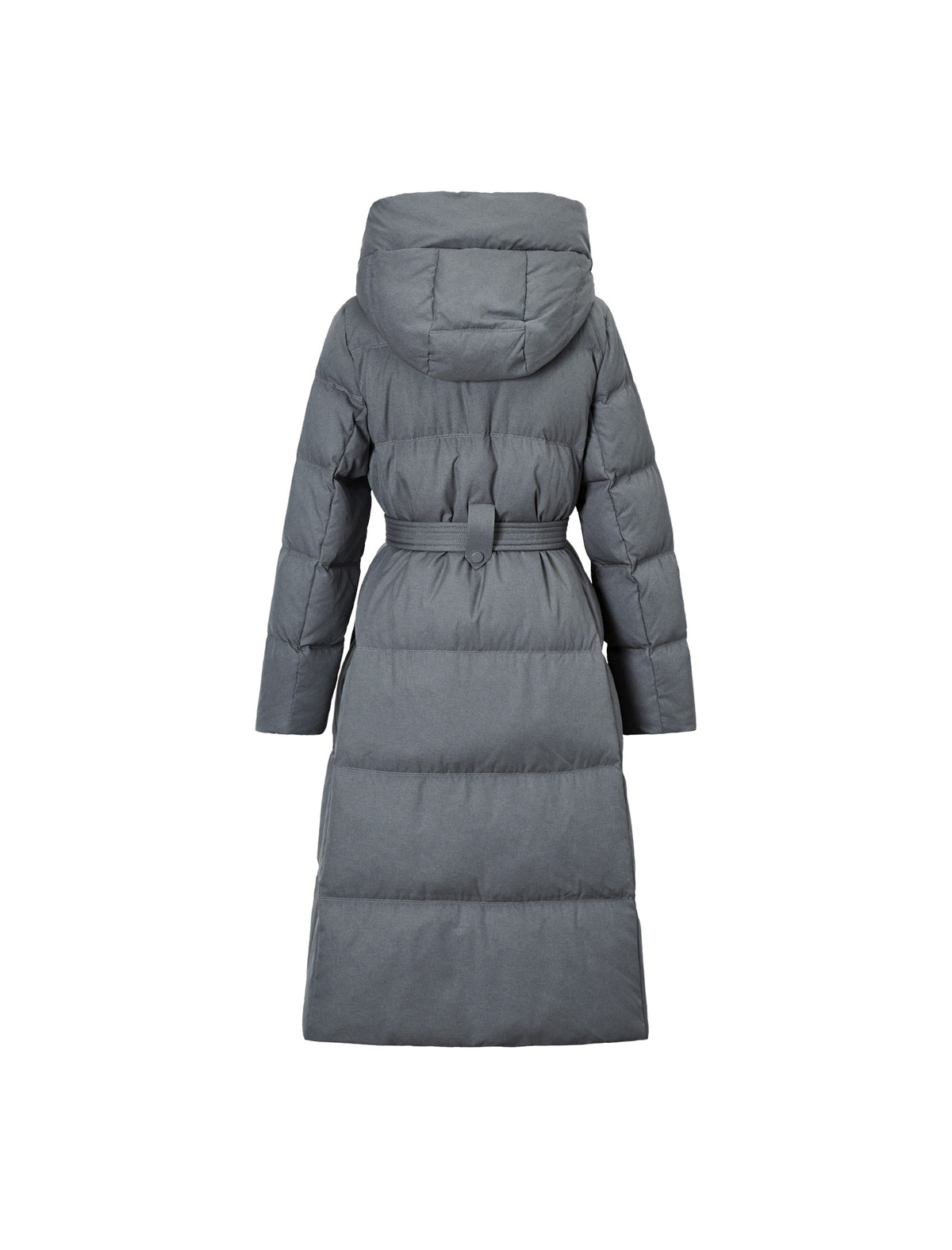 Belted Quilted Zip-Front Long Puffer Coat