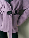 Lilac Wool-Blend Self-Tie Hooded Coat