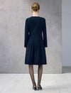 Wool Blend Pleated Crewneck Long Sleeve A-Line Dress
