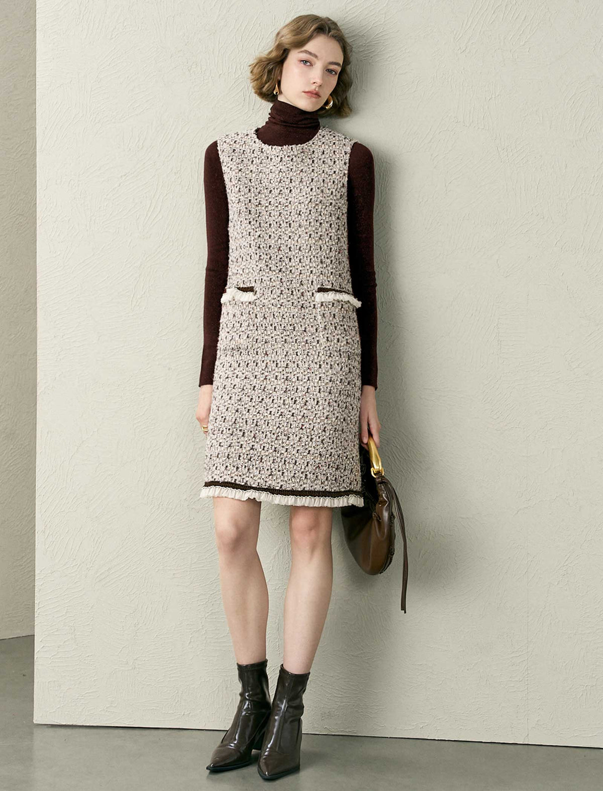 Speckled Turtleneck Wool-Blend Top