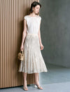 Champagne Wavy Sequin Midi Flare Skirt