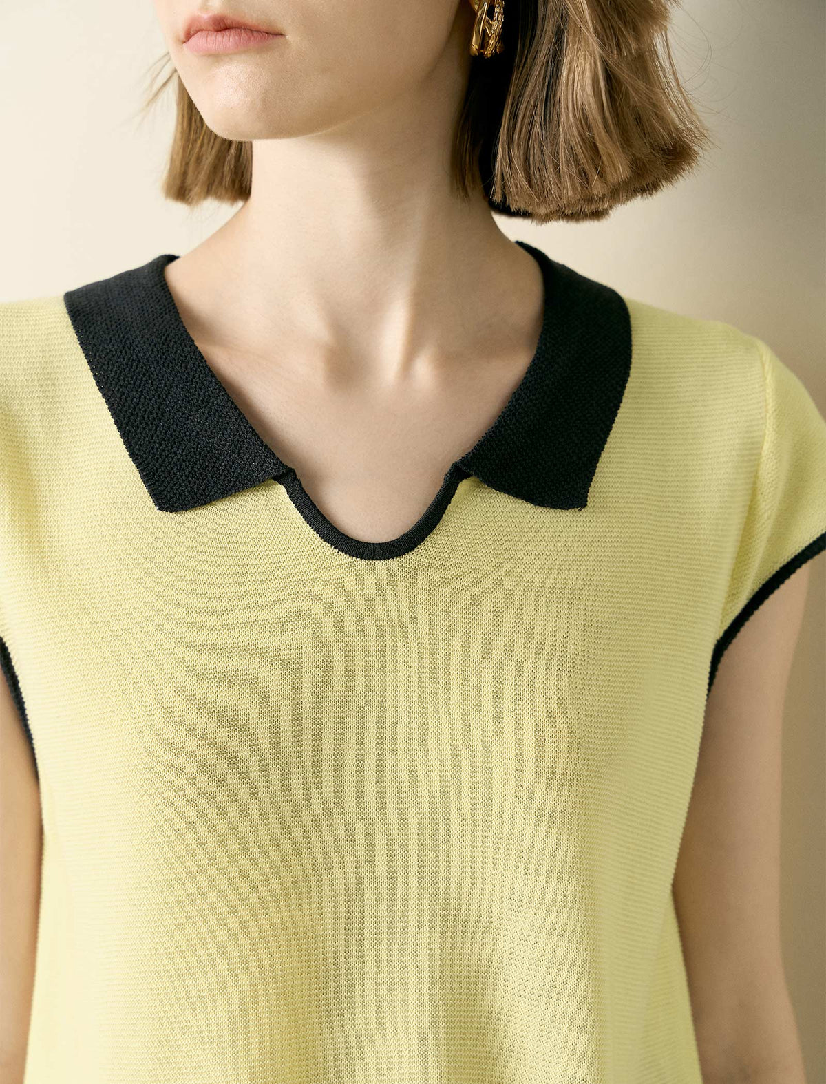 Yellow Contrast Collar Short Sleeve Knit Polo