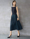 Black And Turquoise Polka Dot Pleated Sleeveless Midi Dress