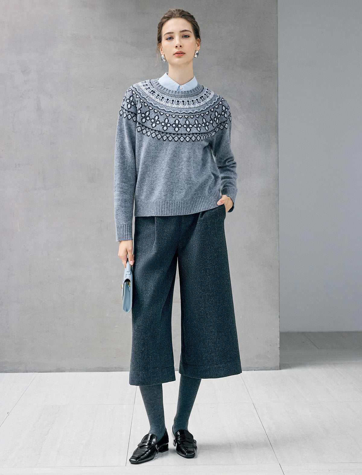 Double-Pleat Cuffed Cropped Wide-Leg Pants
