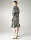 Floral Print Crewneck Belted Dress