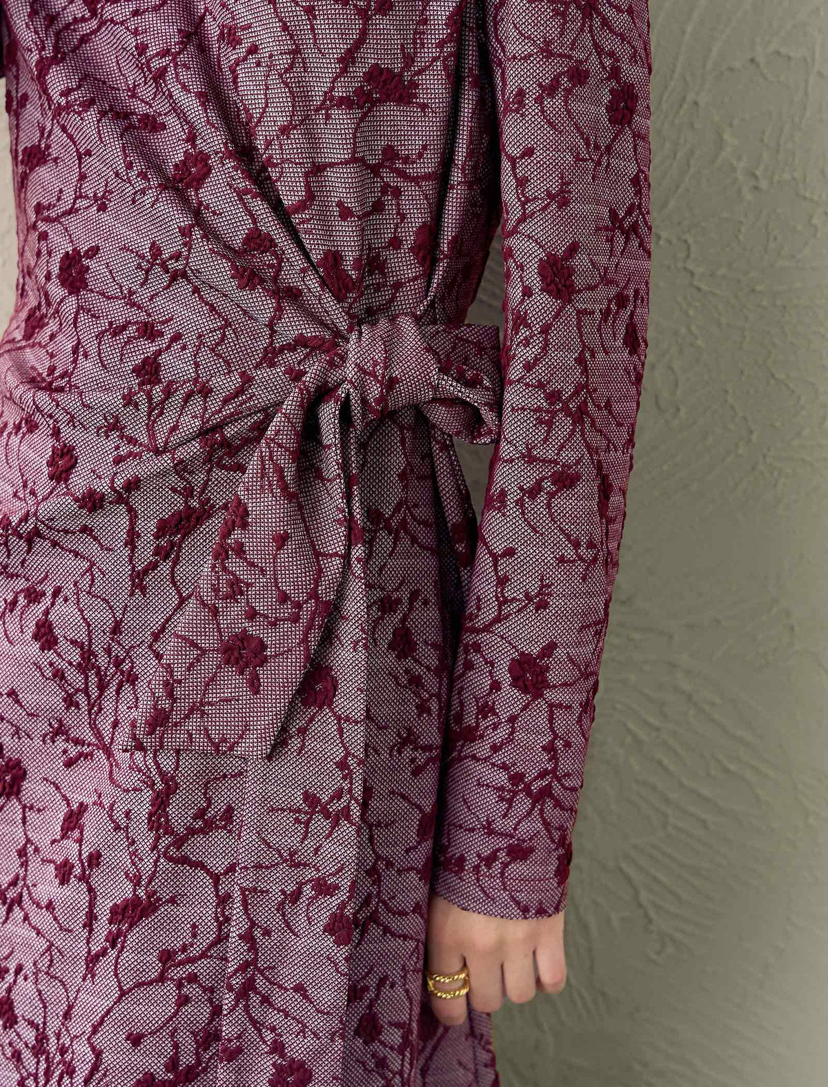 Burgundy Floral Print Midi Dress