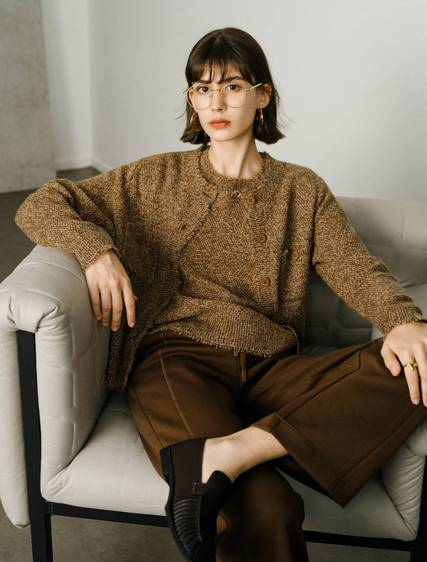 Wool Blend Vintage Round Neck Knit Cardigan