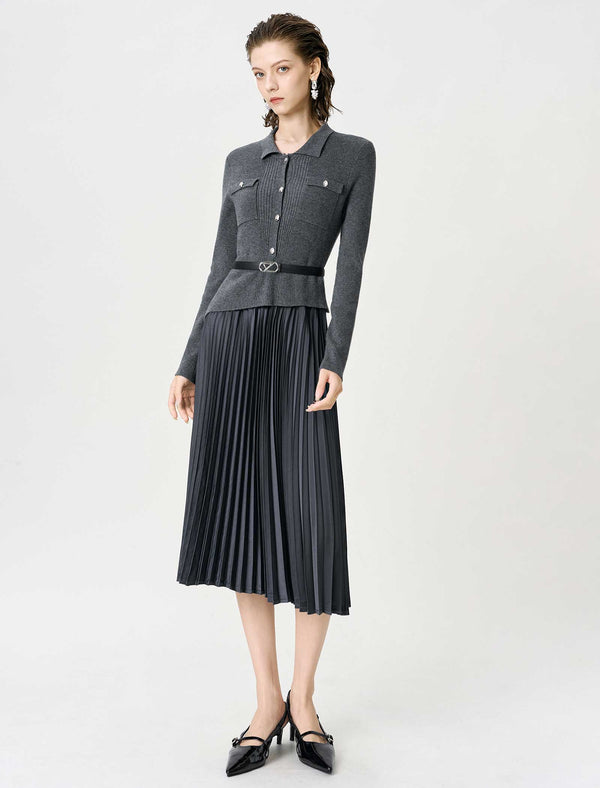 Wool-Blend Knit And Pleated Midi Dress