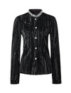 Black Velvet Embellished Button-Up Top