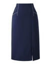 Navy Blue Side Slit Midi Pencil Skirt