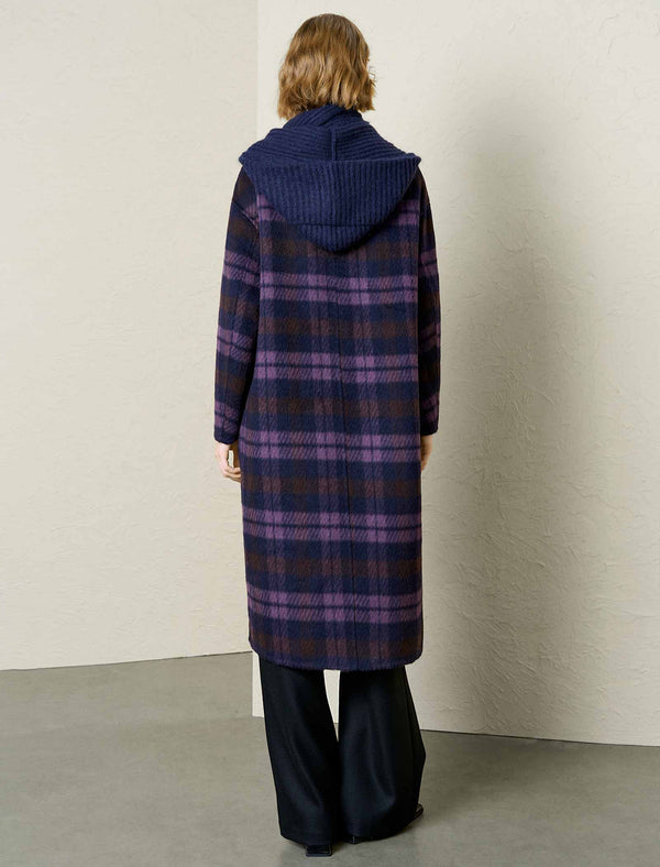 Plaid Wool-Alpaca Blend Detachable Hood Coat