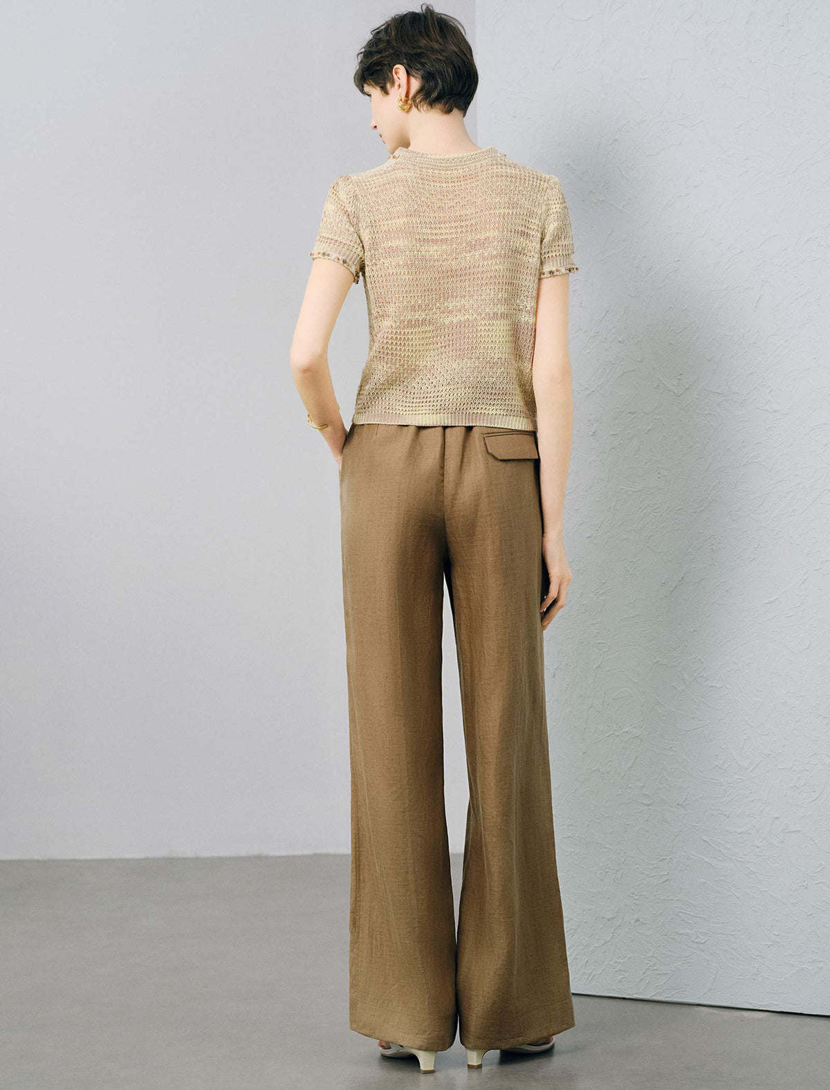 Beaded Open-Knit Short Sleeve Knit Top