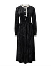 Black Velvet Contrast Trim Midi Dress