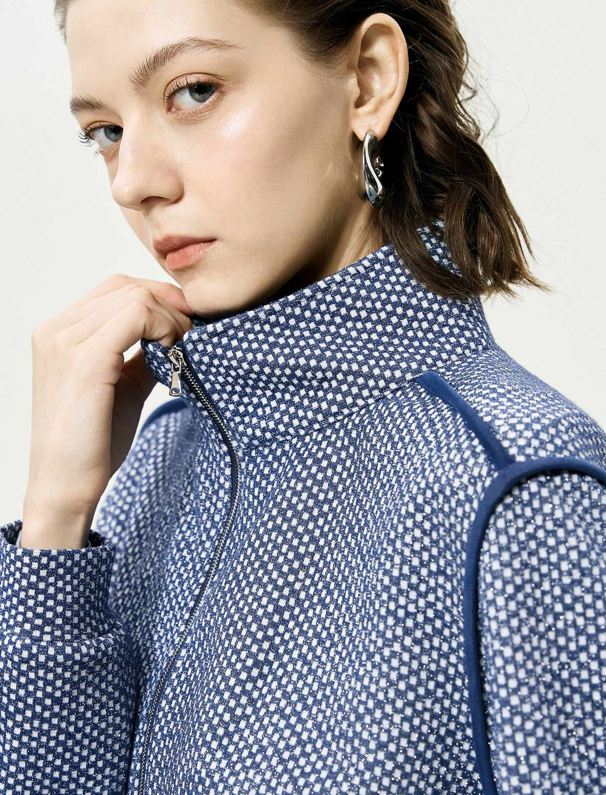 Blue Checkered Zip-Up Jacket