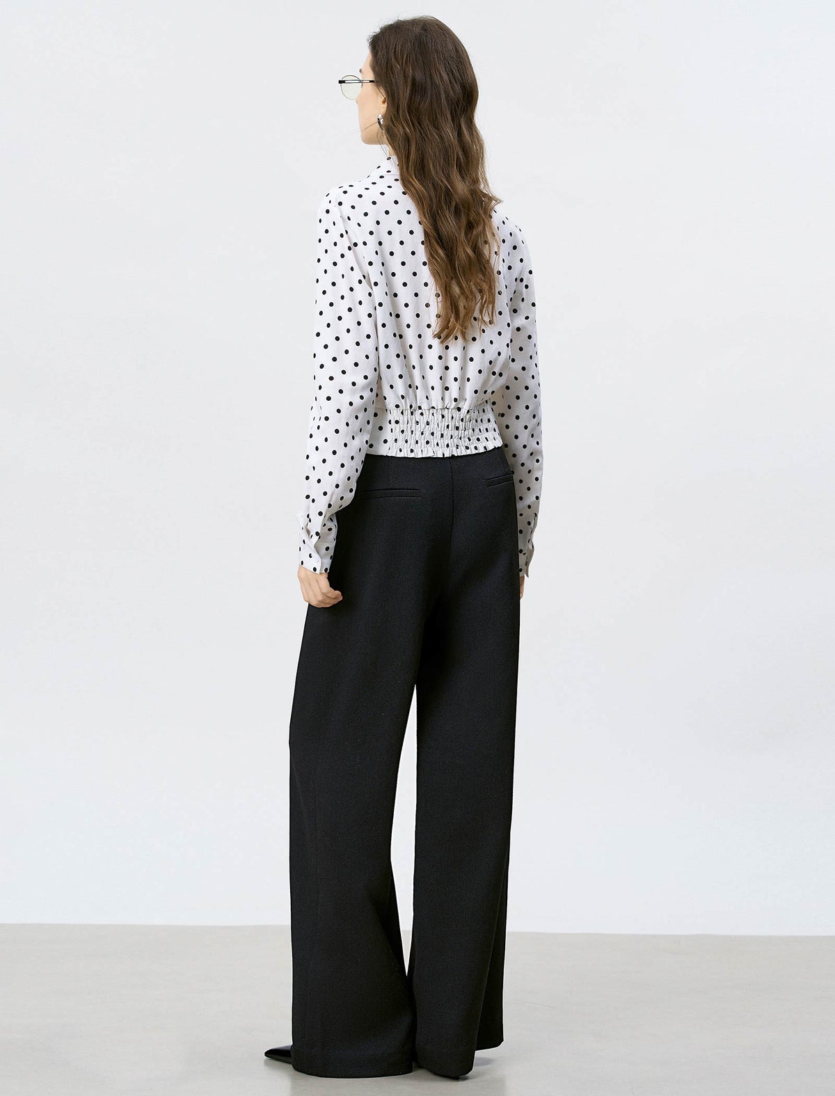 Polka Dot Waist-Cinched Tencel Linen Blouse