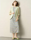 Tencel Linen Stripe Cap Sleeve Midi Dress