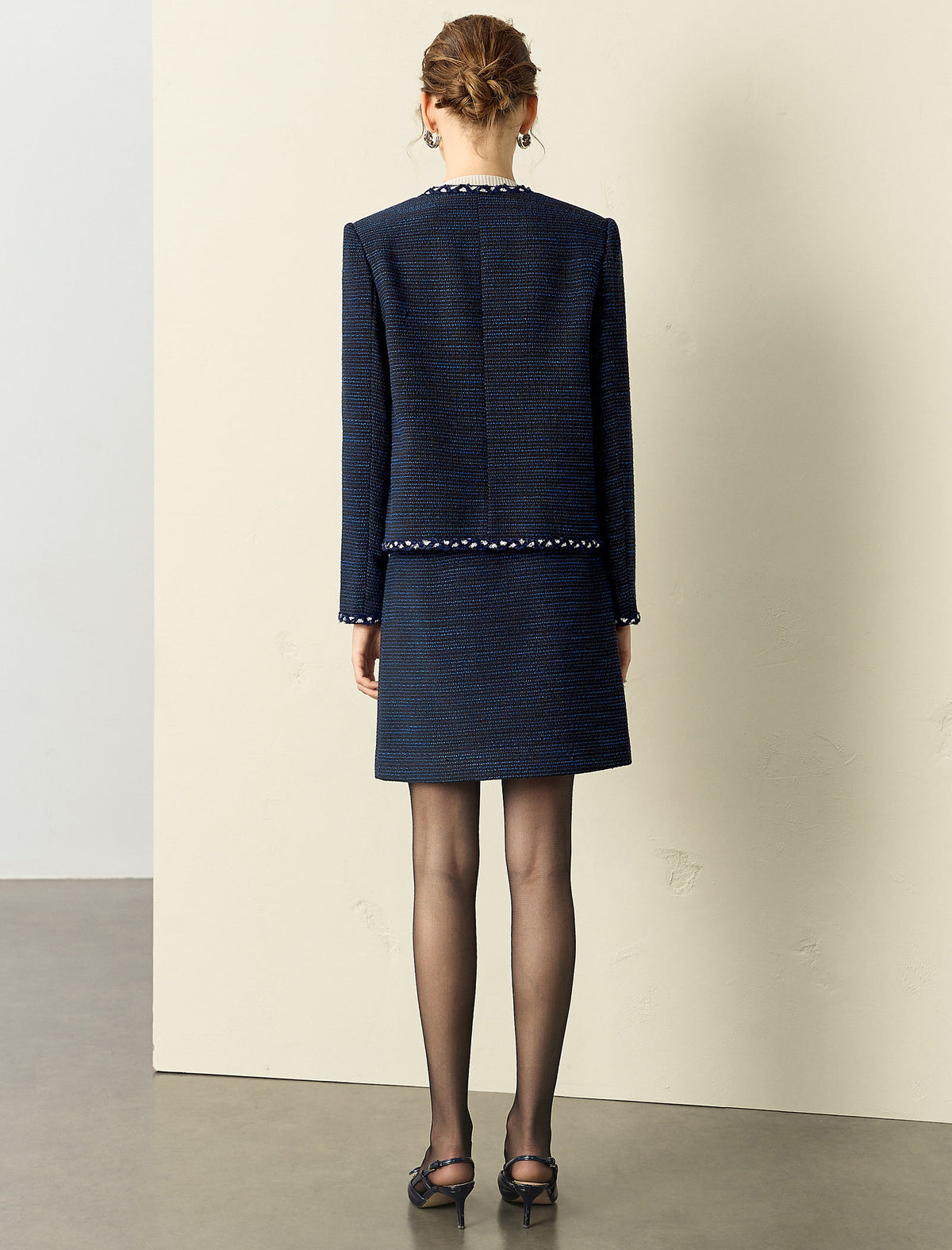 Navy Blue Tweed Mini Skirt