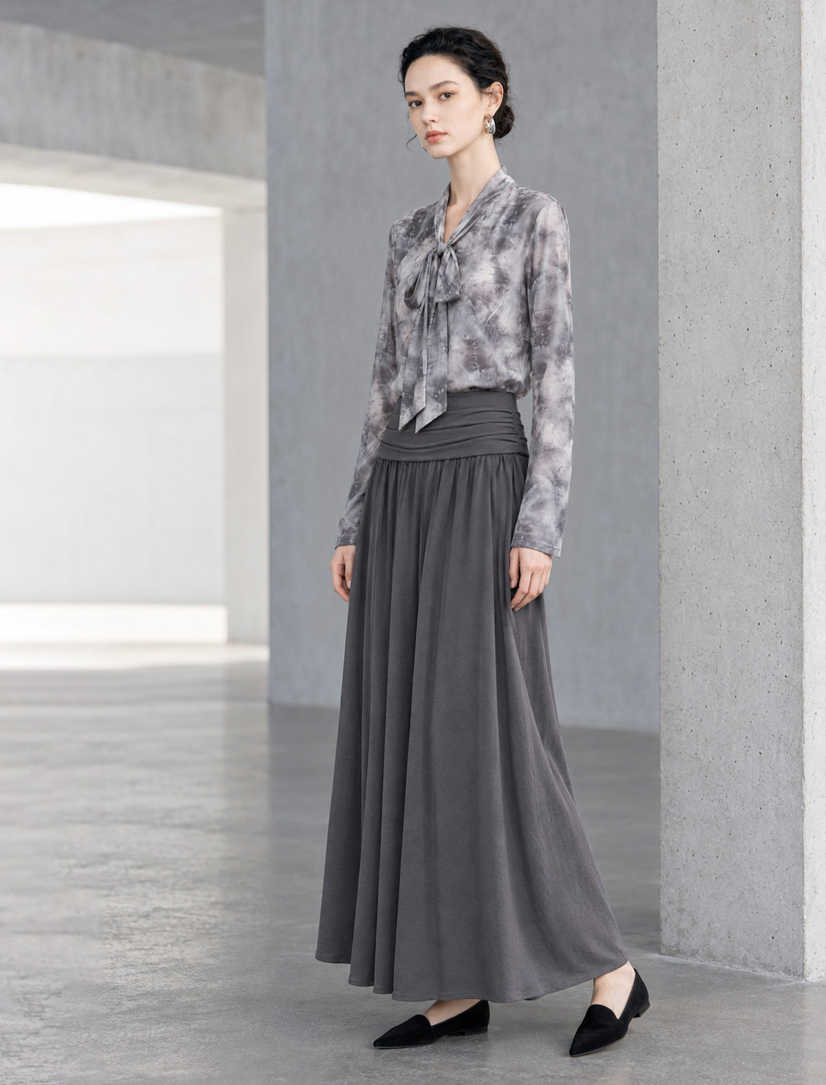 Ruched Waist Gathered A Line Maxi Skirt