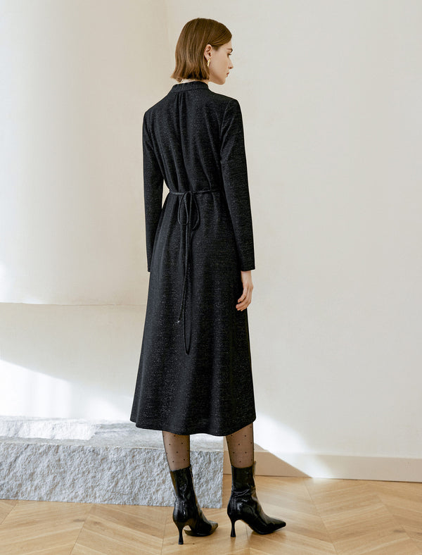 Glitter V-Neck Wrap Midi Dress