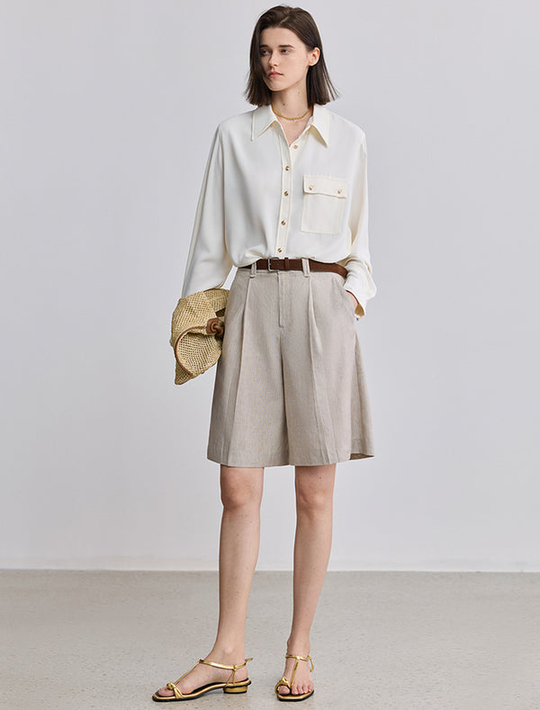 Satin Pocket Detail Button-Down Shirt