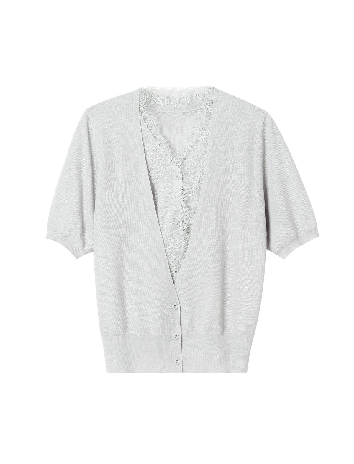 Lace Detail Short Sleeve Knit Cardigan