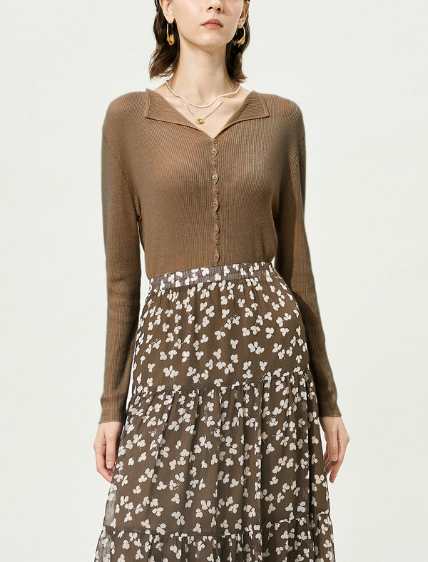 Wavy Placket Button Front Knit Cardigan