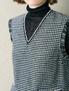 Houndstooth Wool-Blend Sleeveless Vest