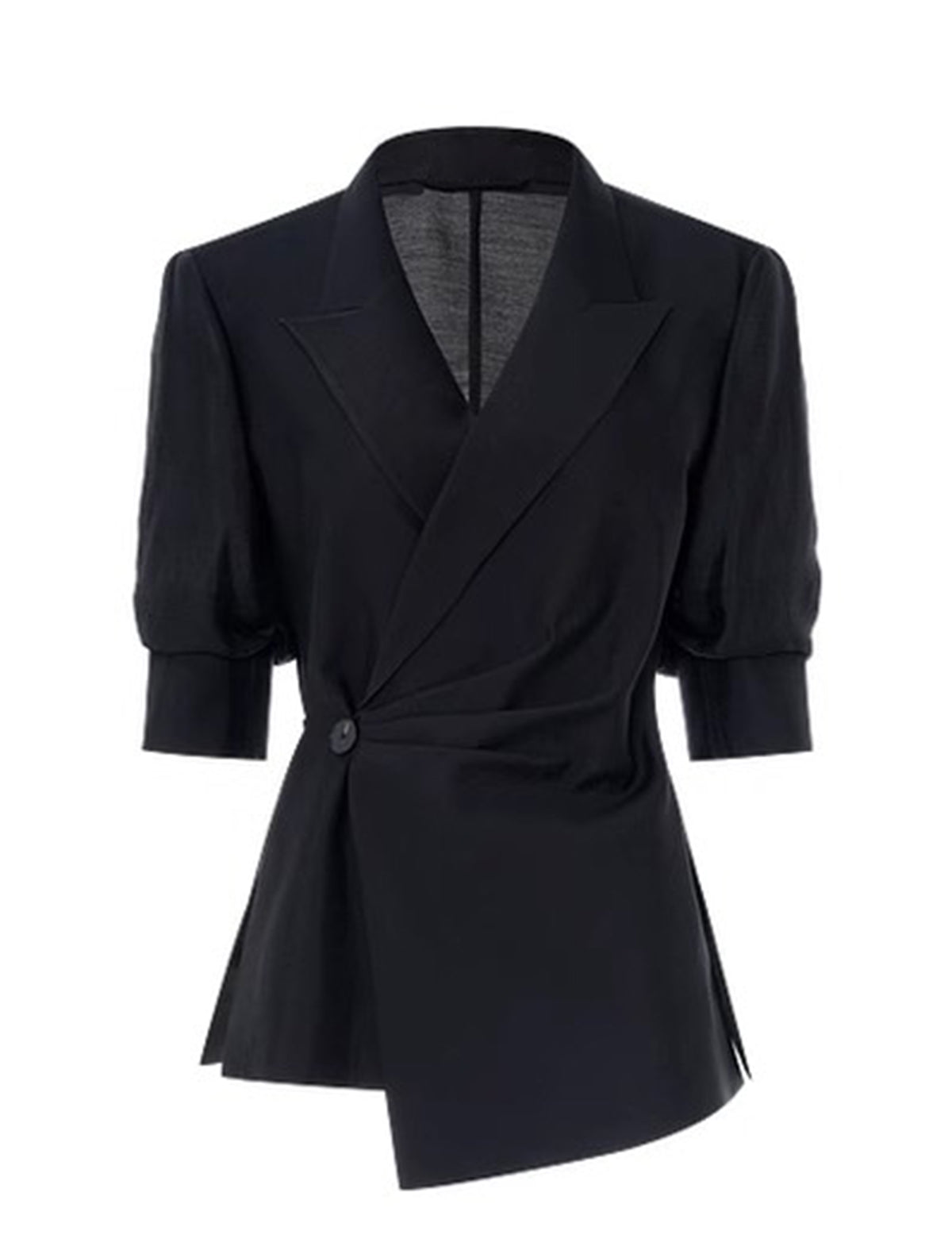 Tencel Blend Asymmetric Wrap Cinched Waist Blazer