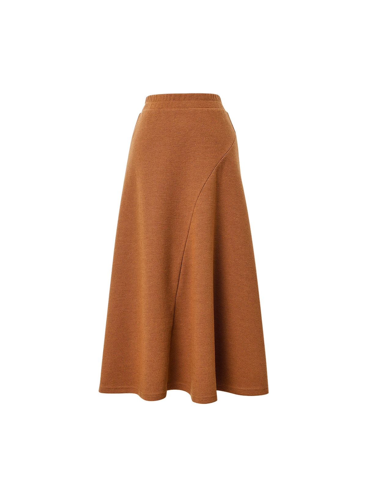 Wool Blend Elastic-Waist A-Line Midi Skirt