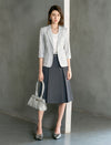 Linen Blend Three-Quarter Sleeve Striped Lapel Blazer