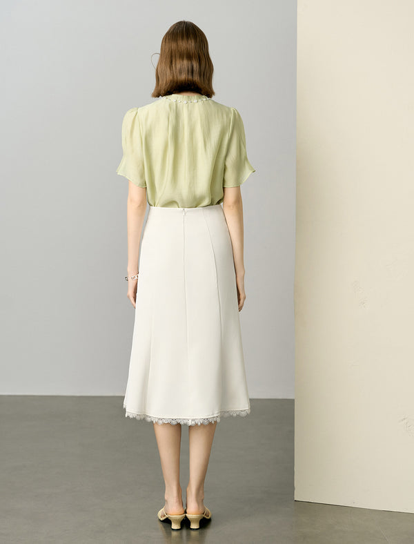 Lace Trim A-Line Midi Skirt