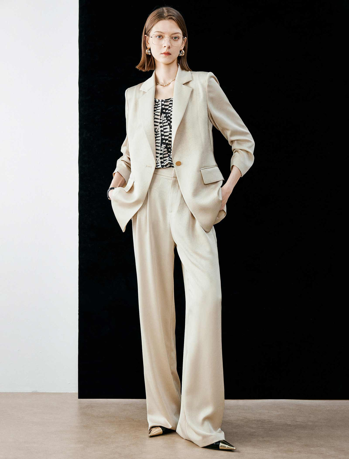 Satin Texture Single Breasted Blazer