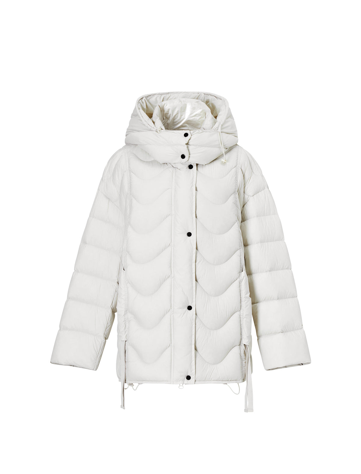 Wave-Quilted Hooded Drawstring Cropped Puffer Jacket