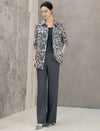 Abstract Floral Print Belted Long Sleeve Blouse