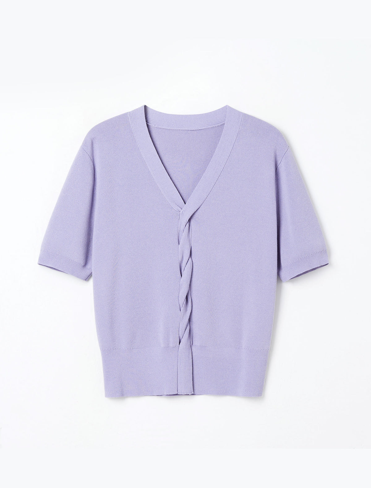 V-Neck Cable-Knit Short Sleeve Top