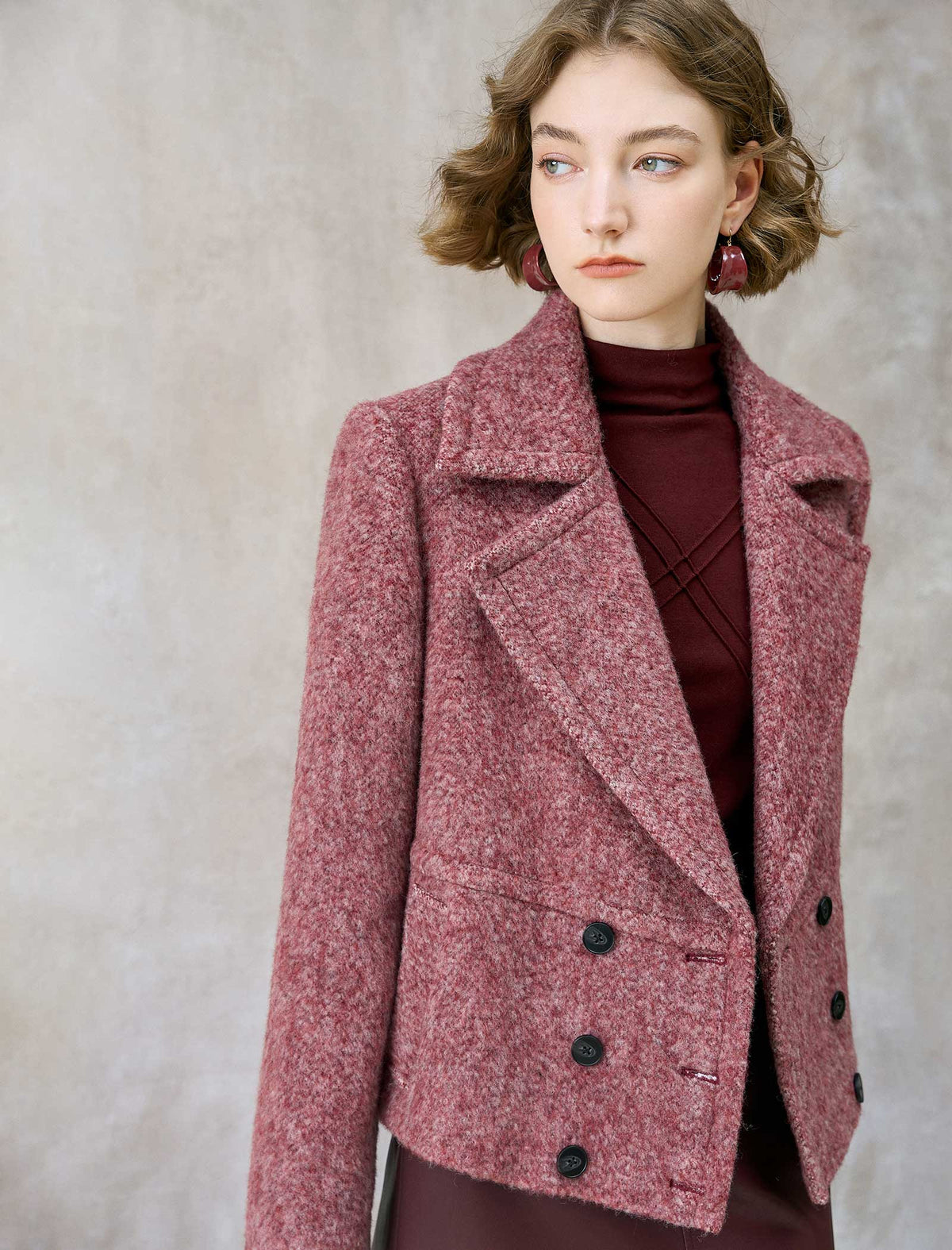 Wool-Blend Double-Breasted Lapel Jacket
