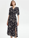 Floral Print Wrap Side Slit Midi Dress