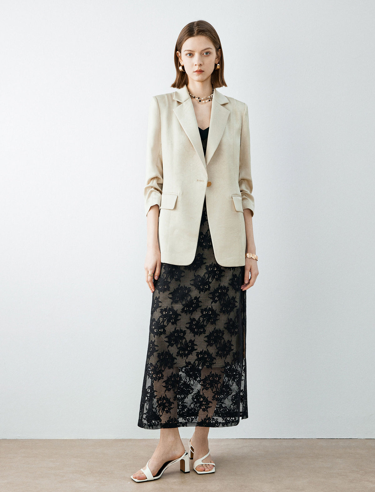 Black Floral Lace Maxi Slip Dress