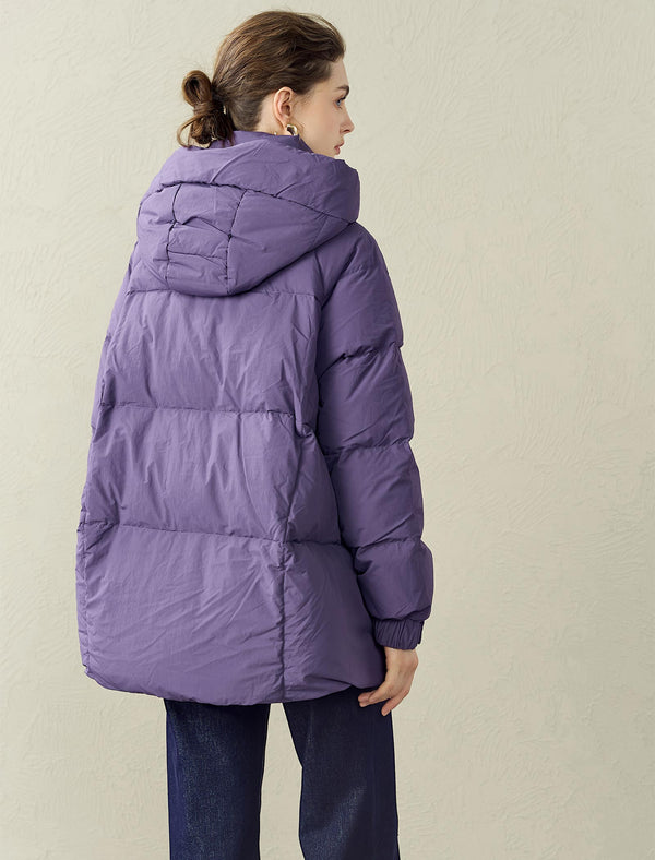 Purple Duffle Hooded Down Jacket