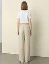 High Waist Pleated Linen Blend Wide Leg Straight Pants